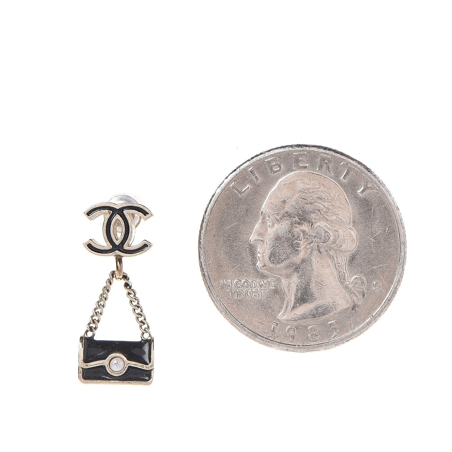 Enamel Pearl CC Flap Bag Drop Earrings Black Gold