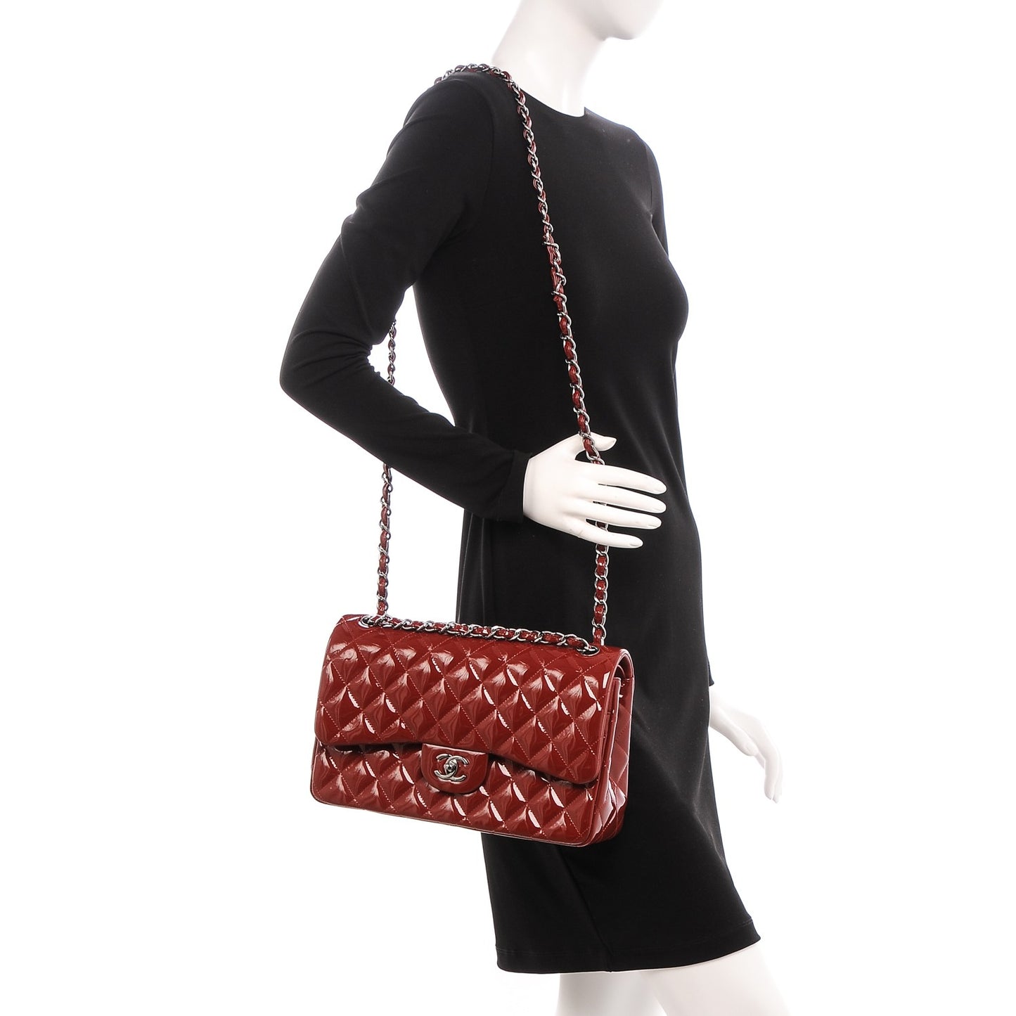Patent Quilted Jumbo Double Flap Dark Red