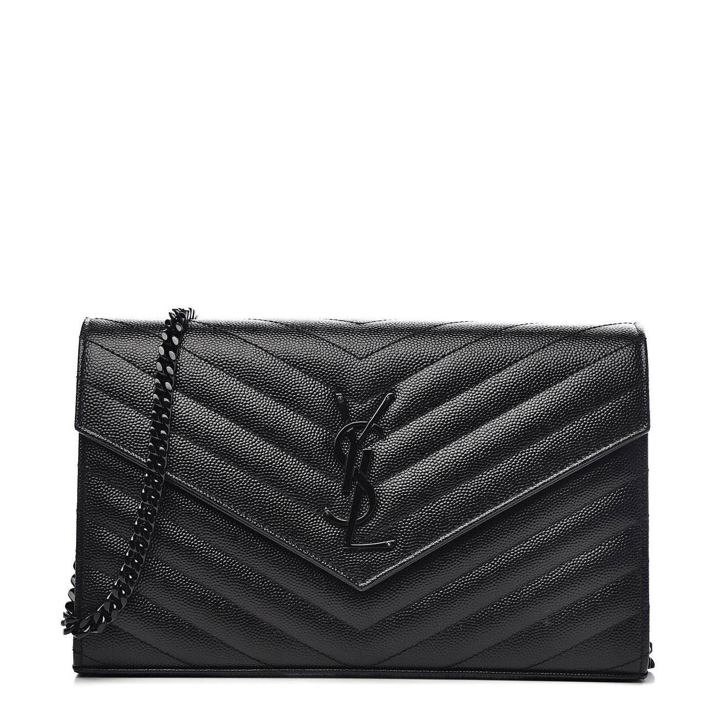 Grain De Poudre Matelasse Chevron Monogram Chain Wallet Black
