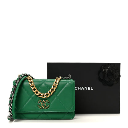 Chanel Lambskin Quilted Chanel 19 Wallet On Chain WOC Green 12 of 12
