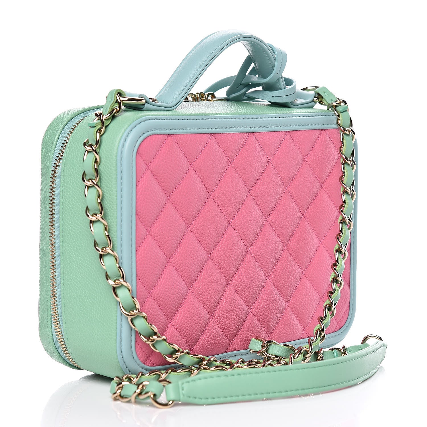 Chanel Caviar Quilted Medium CC Filigree Vanity Case Pink Green Blue 3 of 10