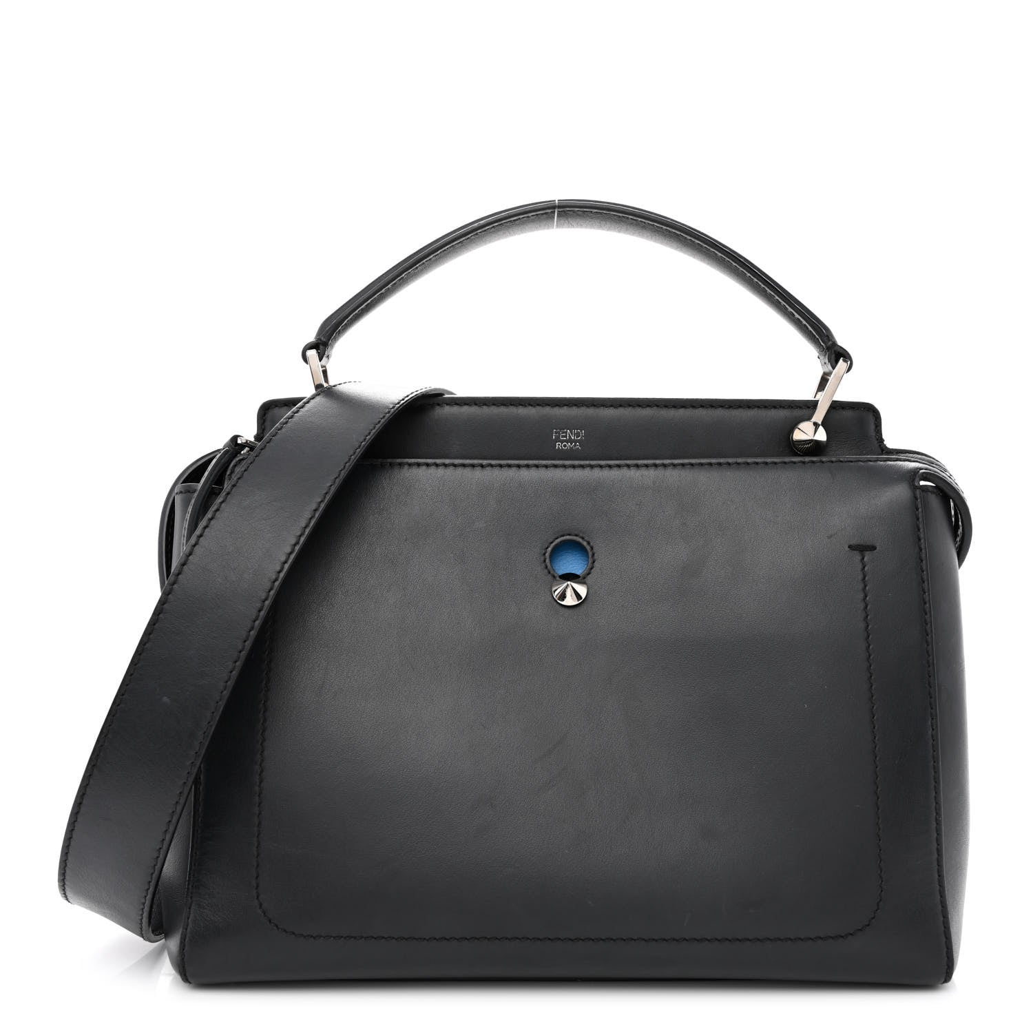 Fendi Vitello Baltico Dolce DotCom Satchel Black Blue Royal 1 of 12