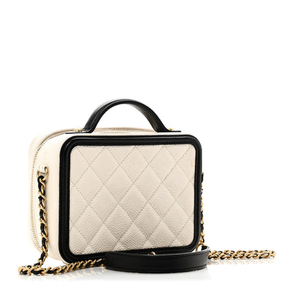 Chanel Caviar Quilted Small CC Filigree Vanity Case White Black 3 of 10