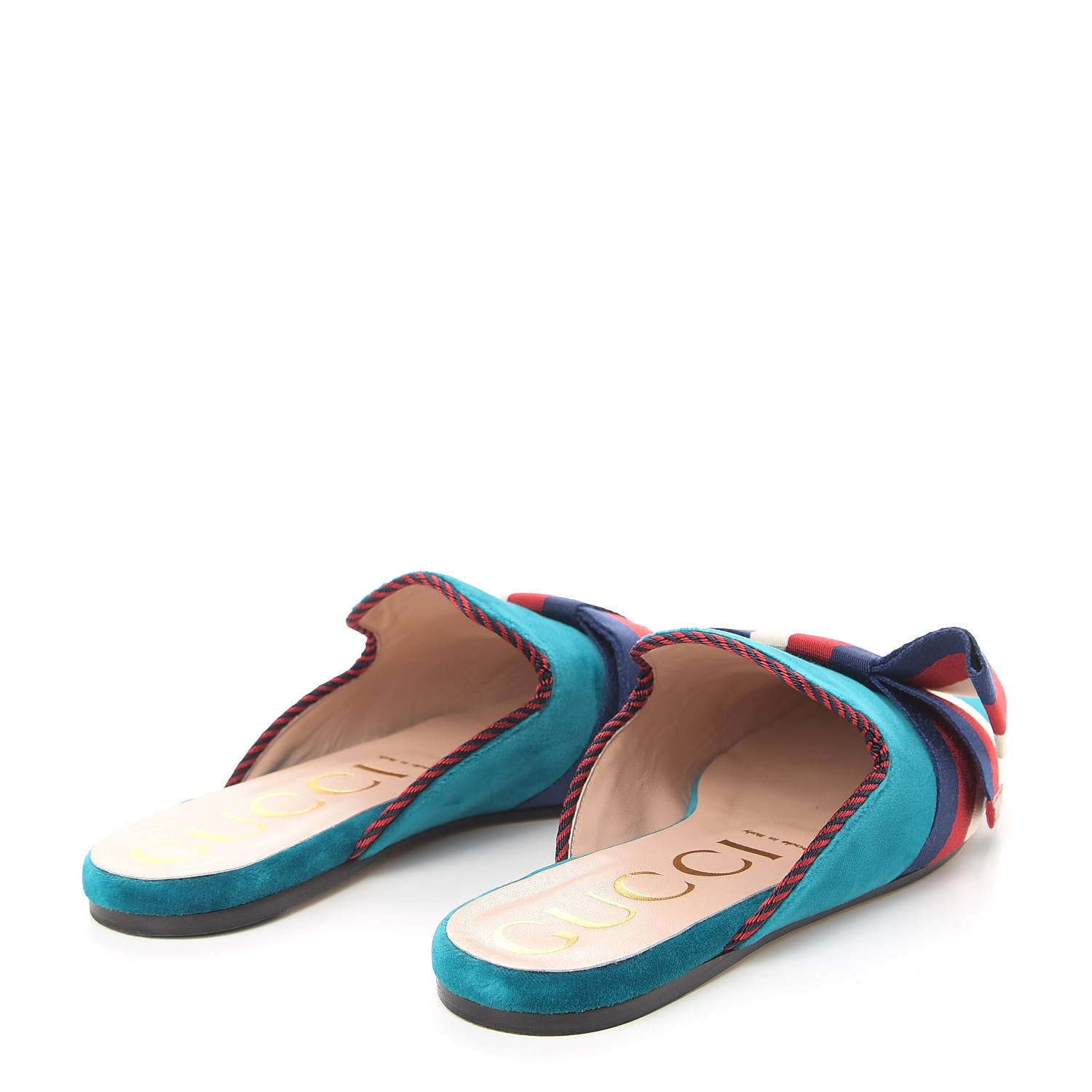 Gucci Softy Velvet Sylvie Bow Slippers 37.5 Pavone 4 of 9
