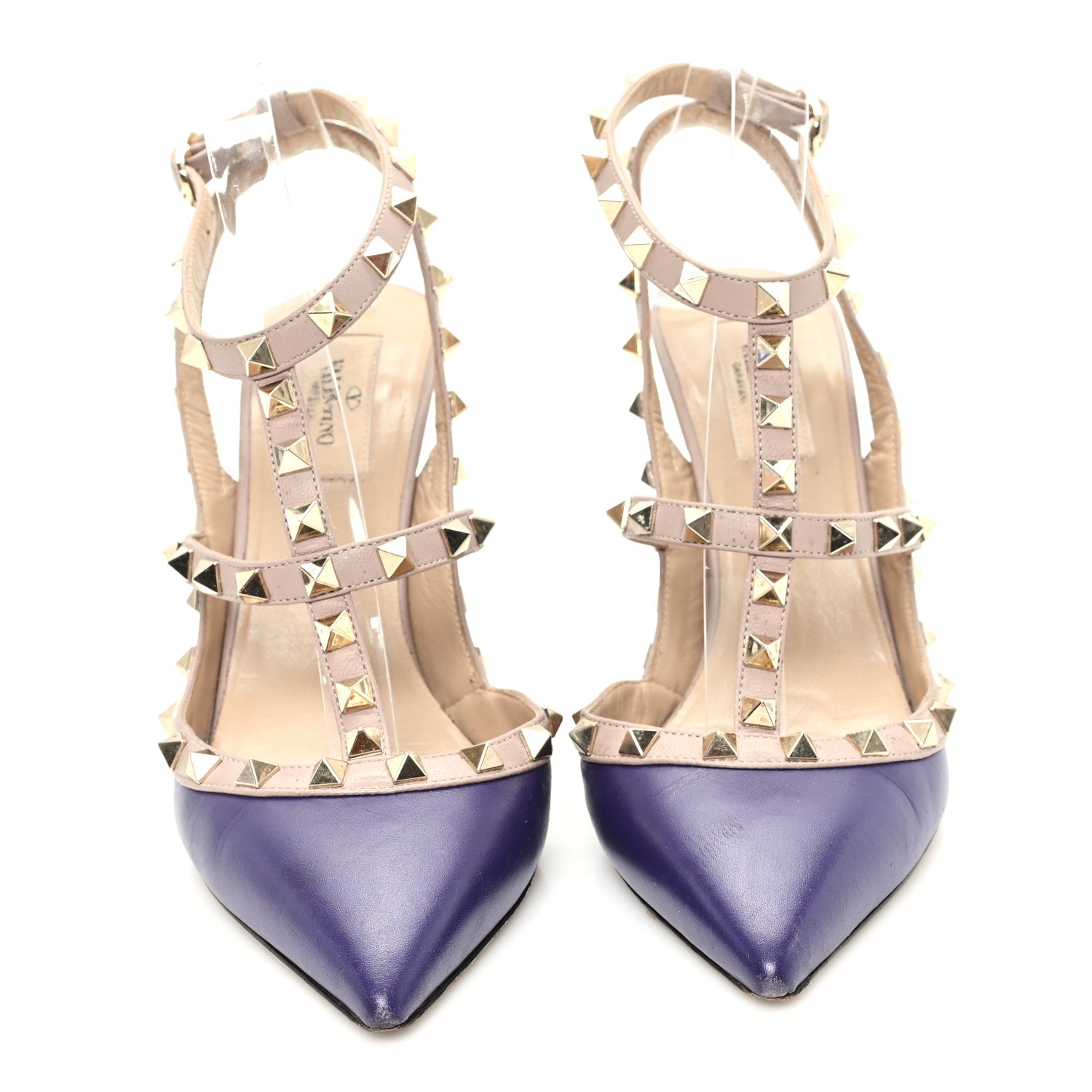 Valentino Garavani Calfskin Nappa Rockstud Ankle Strap 100mm Pumps 39.5 Dark Purple Poudre 3 of 9