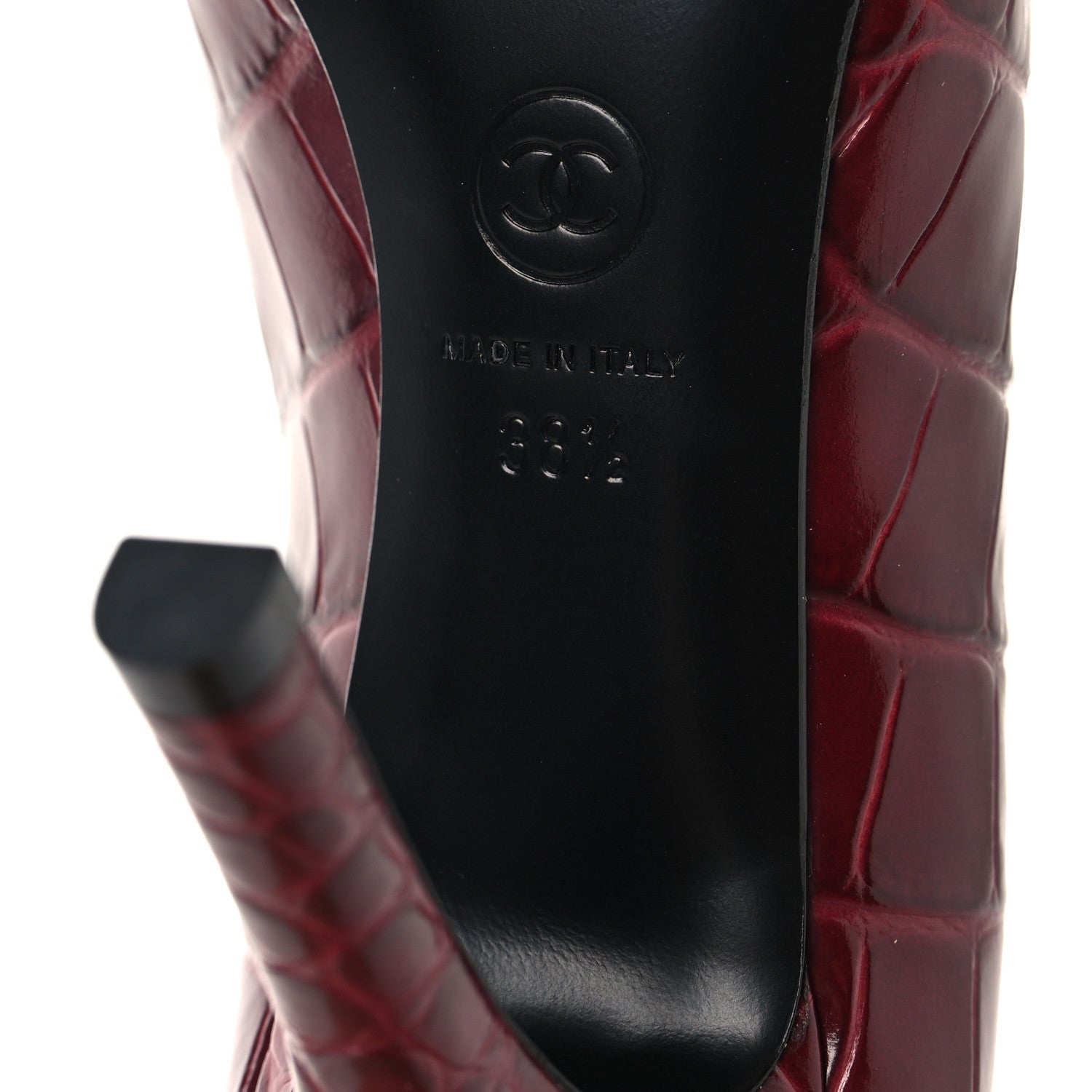 Chanel Crocodile Embossed Patent Calfskin Pumps 38.5 Burgundy Black 8 of 10
