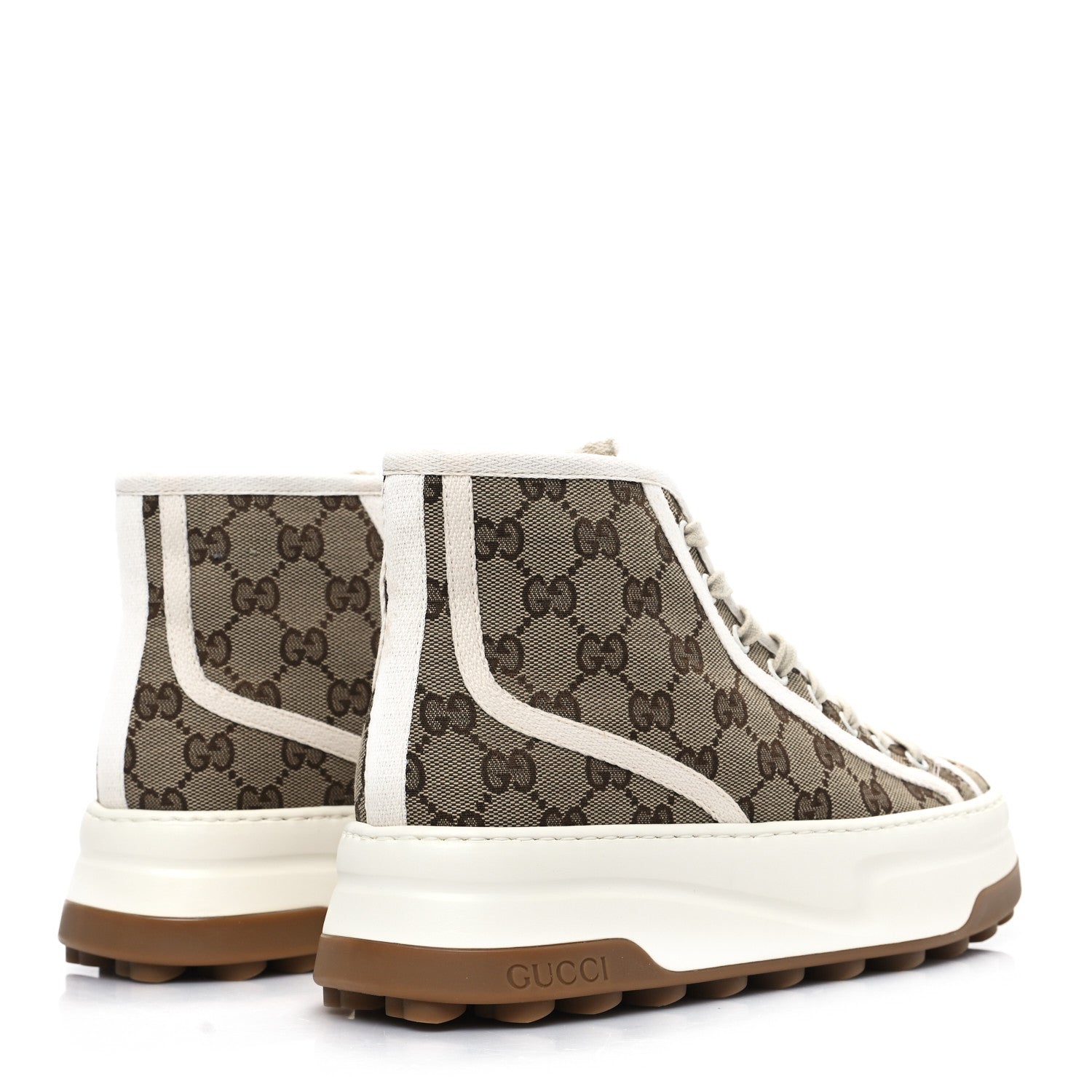 Gucci New Canvas GG Monogram Womens Tennis 1977 High Top 55mm Platform Sneakers 38.5 Beige Ebony Mystic White 5 of 9