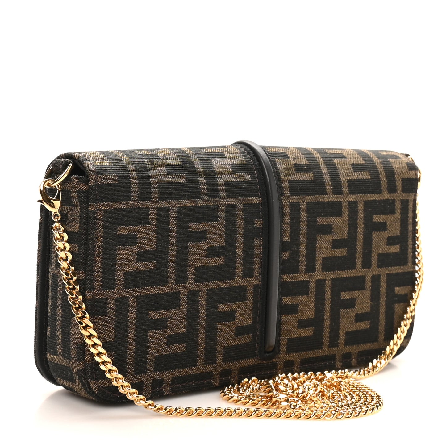 Fabric Jacquard Vitello Grace FF 1974 Fendigraphy Wallet On Chain Tobacco Moro Ebano