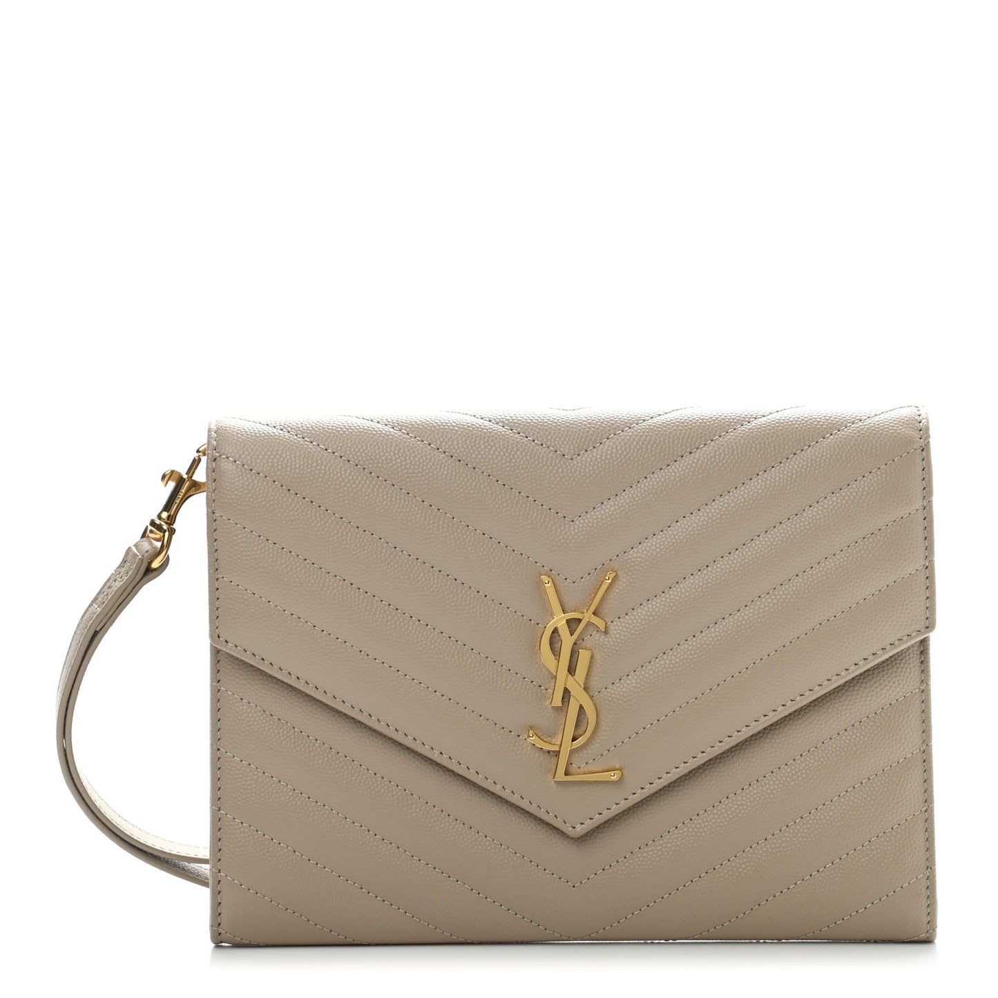 Grain De Poudre Matelasse Chevron Monogram Envelope Clutch Dark Beige