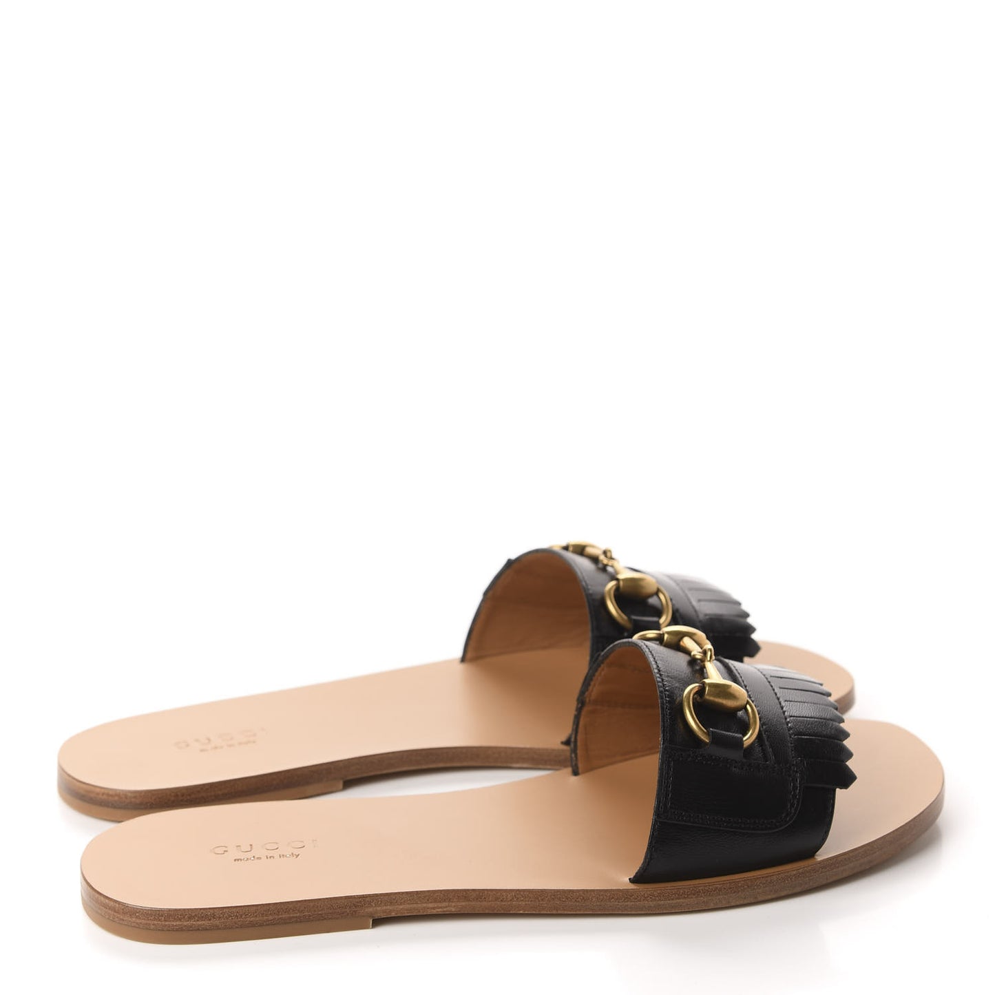 Malaga Kid Fringe Horsebit Slide Sandals 39 Black