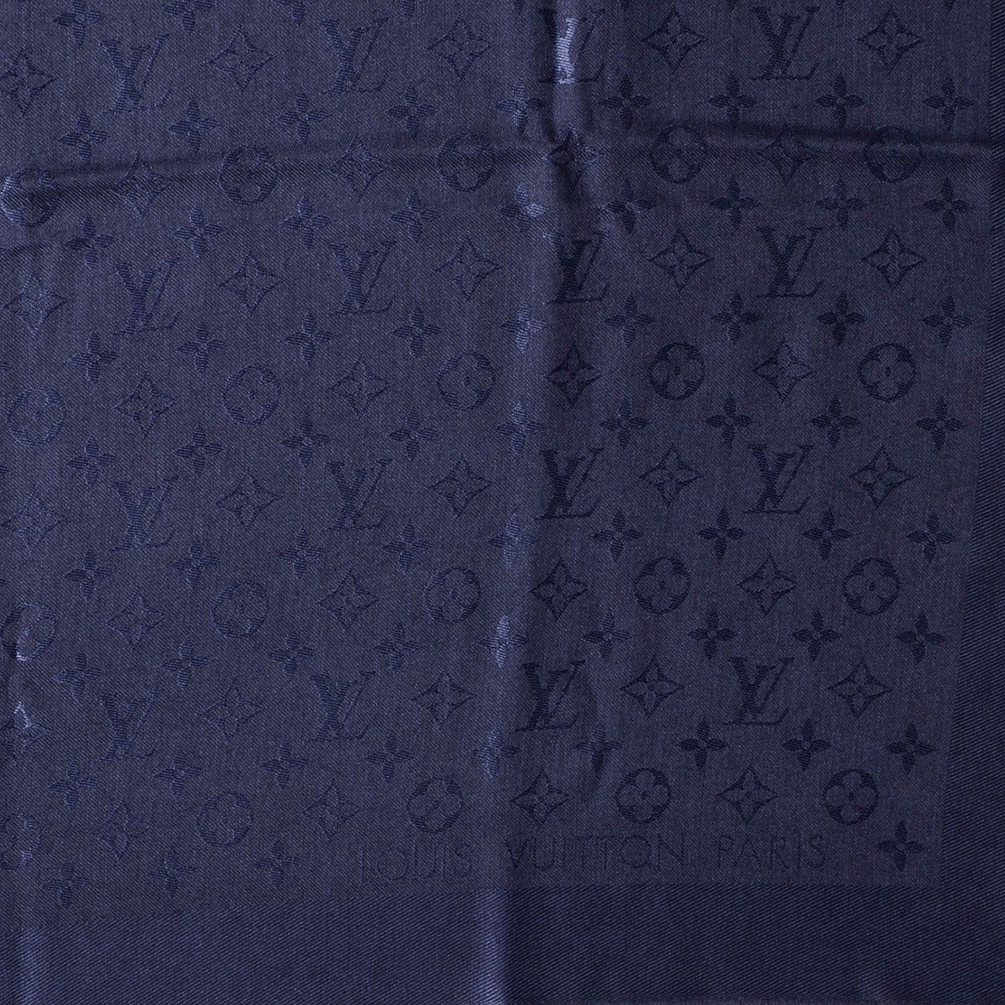 Wool Silk Monogram Shawl Blue Nuit