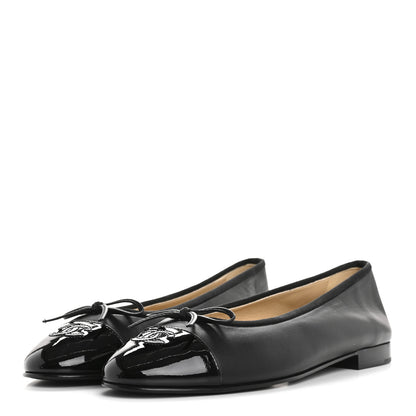Chanel Lambskin Patent Cap Toe Ballerina Flats 41 Black 4 of 10