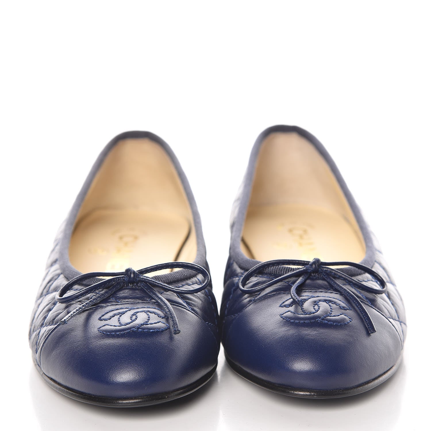 Chanel Aged Calfskin Quilted CC Cap Toe Ballerina Flats 37 Navy 2 of 10