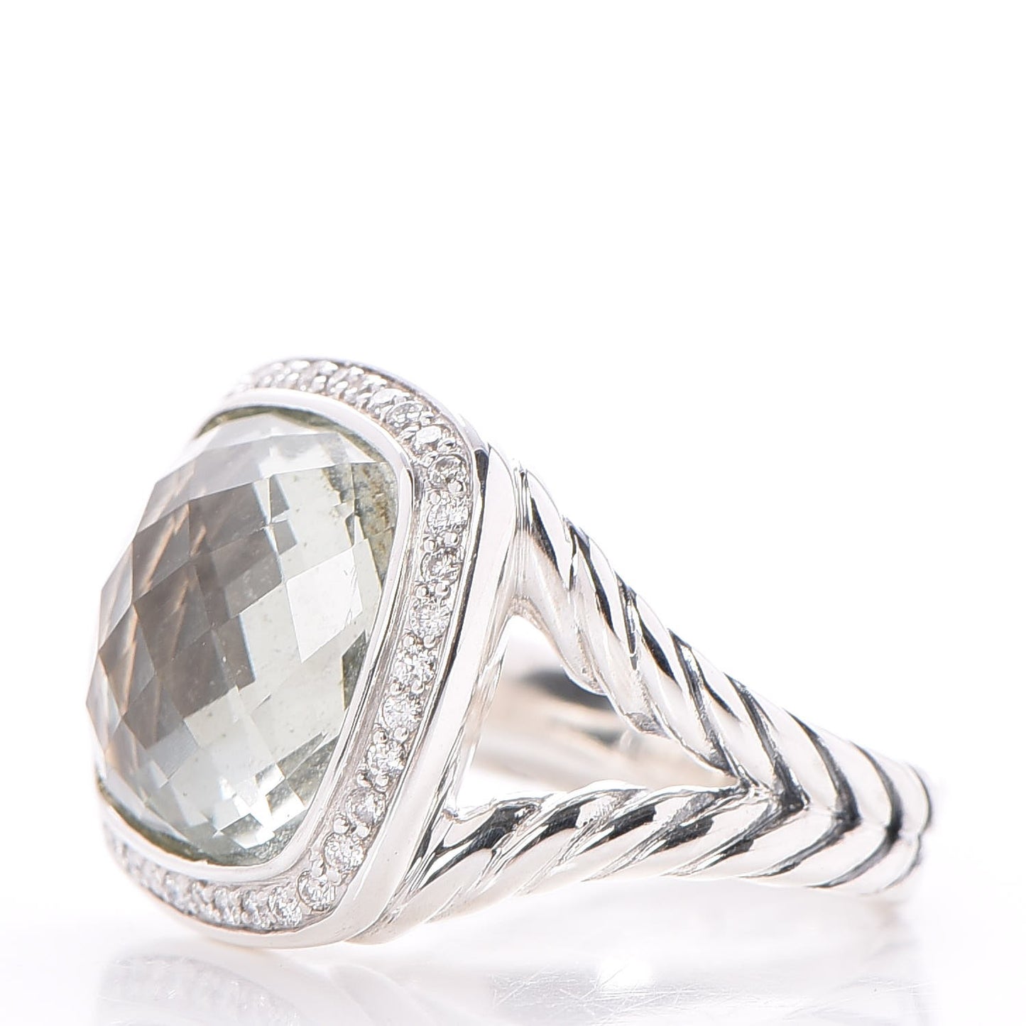 Sterling Silver Diamond Prasiolite 14mm Albion Ring 54 7