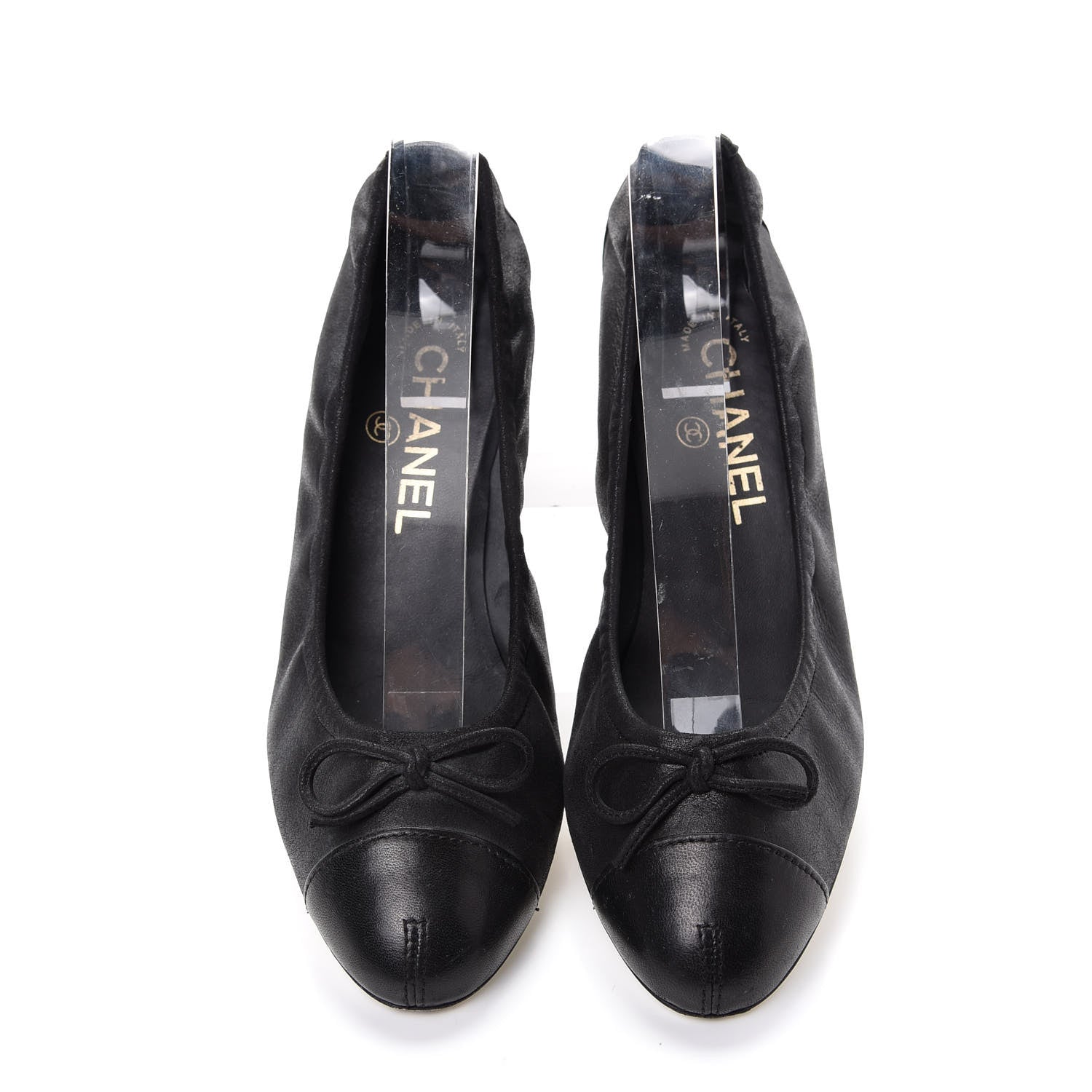 Chanel Lambskin Elastic Cap Toe Ballerina Pumps 37 Black 5 of 11