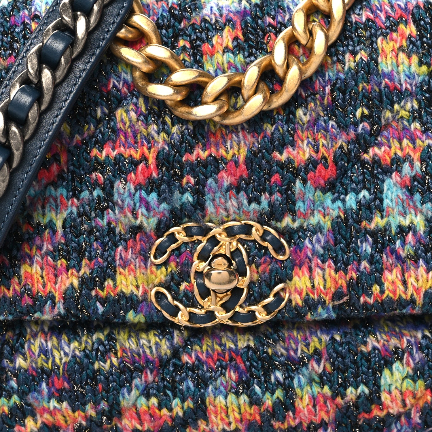 Chanel Tweed Quilted Medium Chanel 19 Flap Dark Multicolor 8 of 10