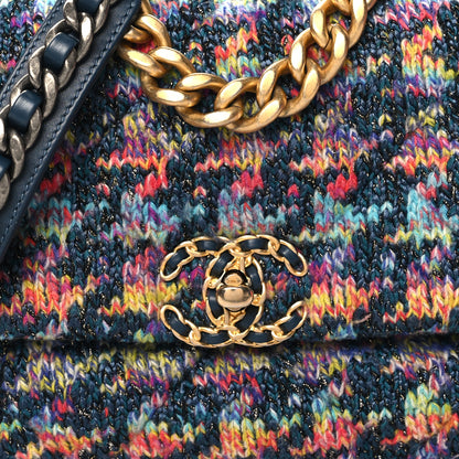 Chanel Tweed Quilted Medium Chanel 19 Flap Dark Multicolor 8 of 10