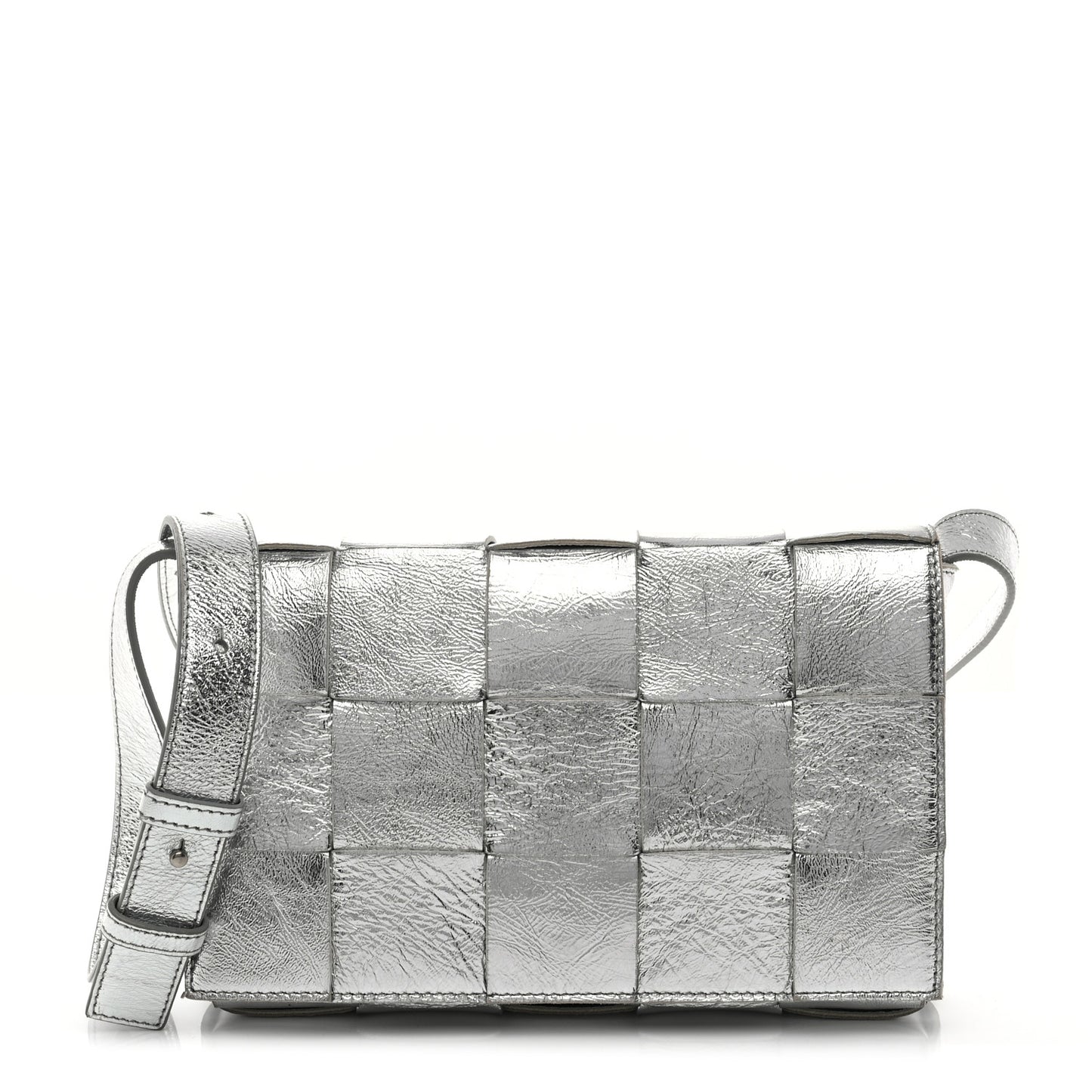 Metallic Lambskin Maxi Intrecciato Cassette Crossbody Bag Silver