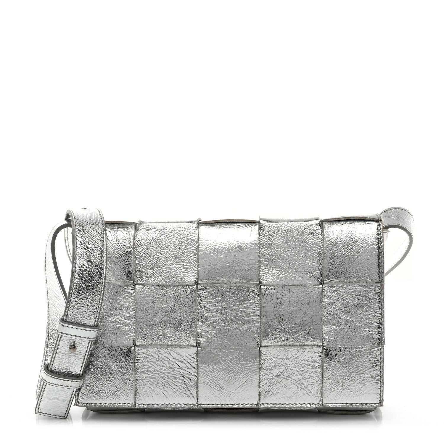 Bottega Veneta Metallic Lambskin Maxi Intrecciato Cassette Crossbody Bag Silver 1 of 10