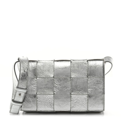 Bottega Veneta Metallic Lambskin Maxi Intrecciato Cassette Crossbody Bag Silver 1 of 10