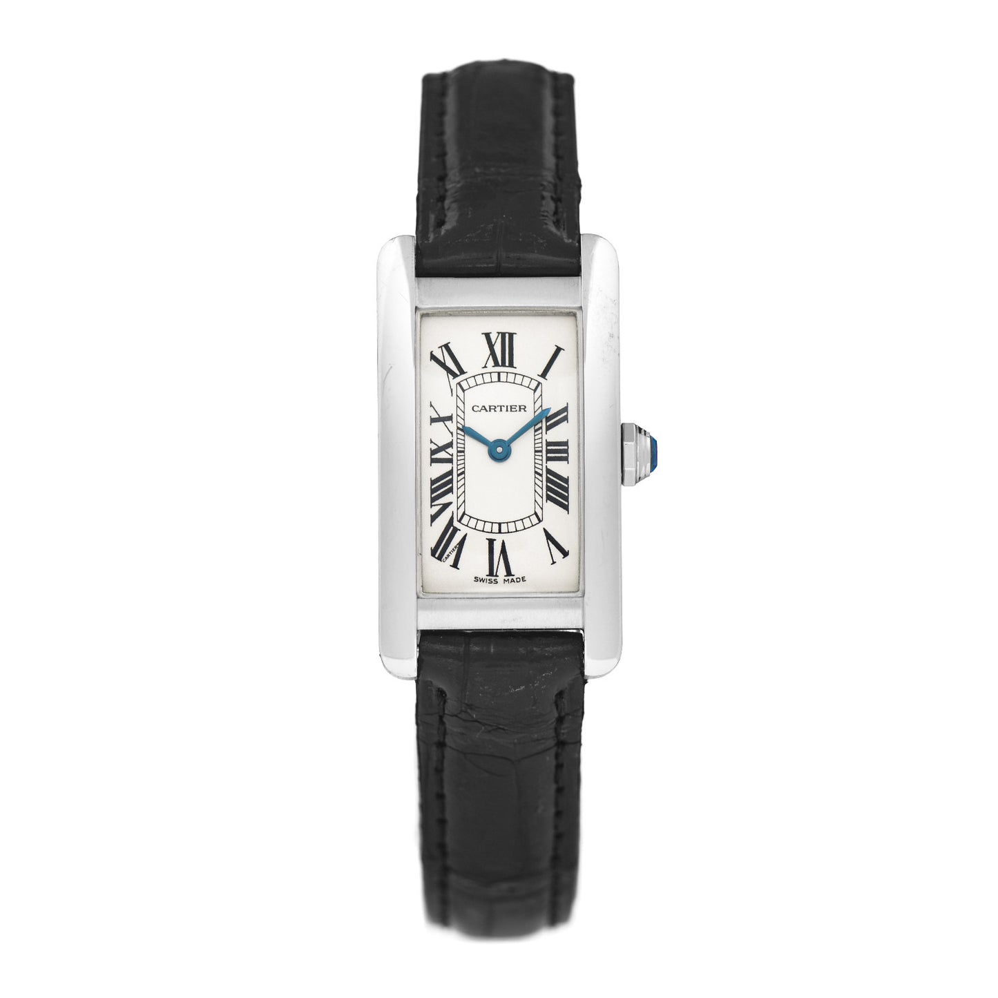 18K White Gold Alligator 19mm Tank Americaine Quartz Watch