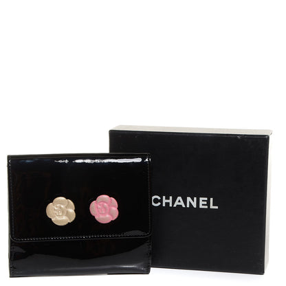 Chanel Patent Camellia Compact Wallet Black 5 of 9