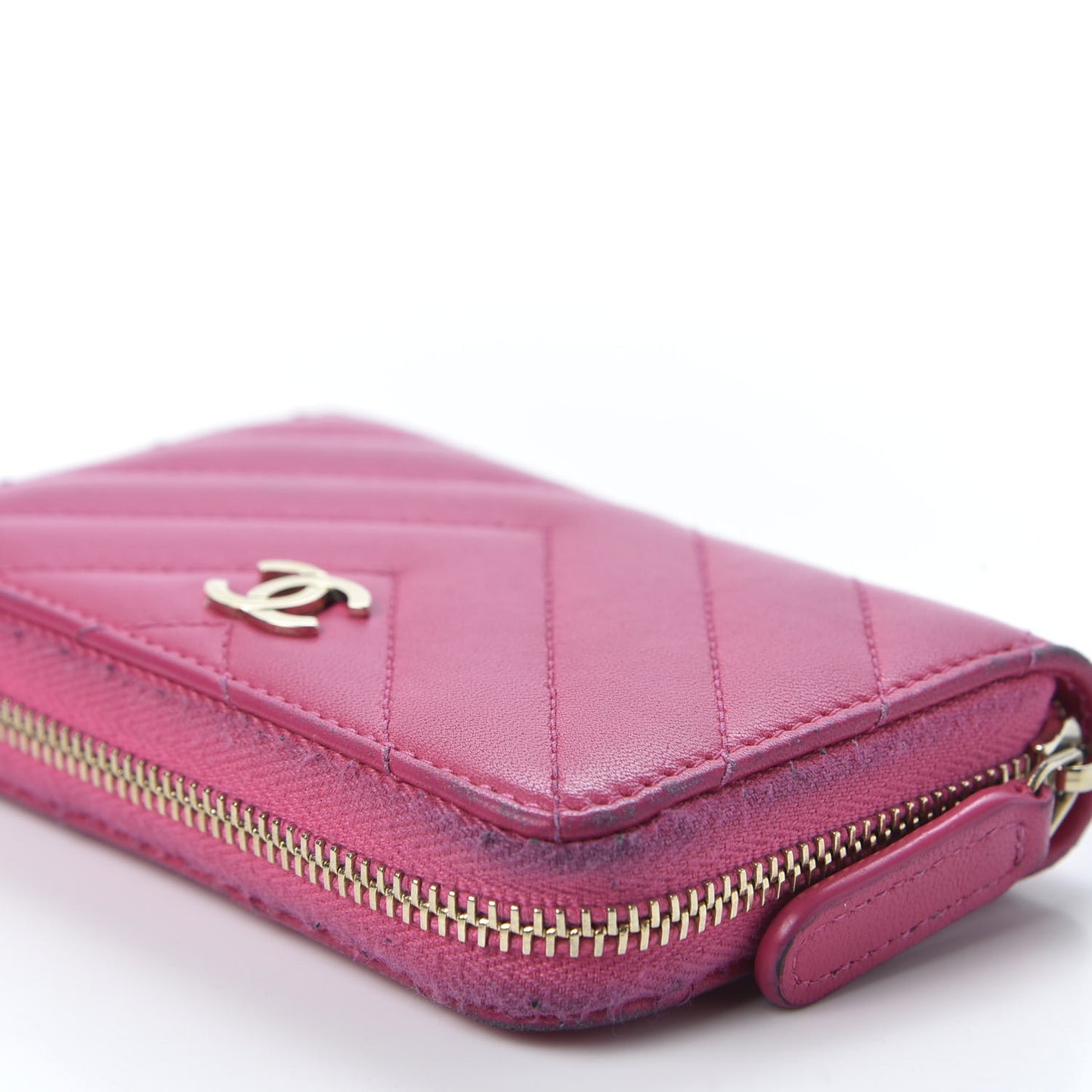 Lambskin Chevron Quilted Zip Around Coin Purse Pink
