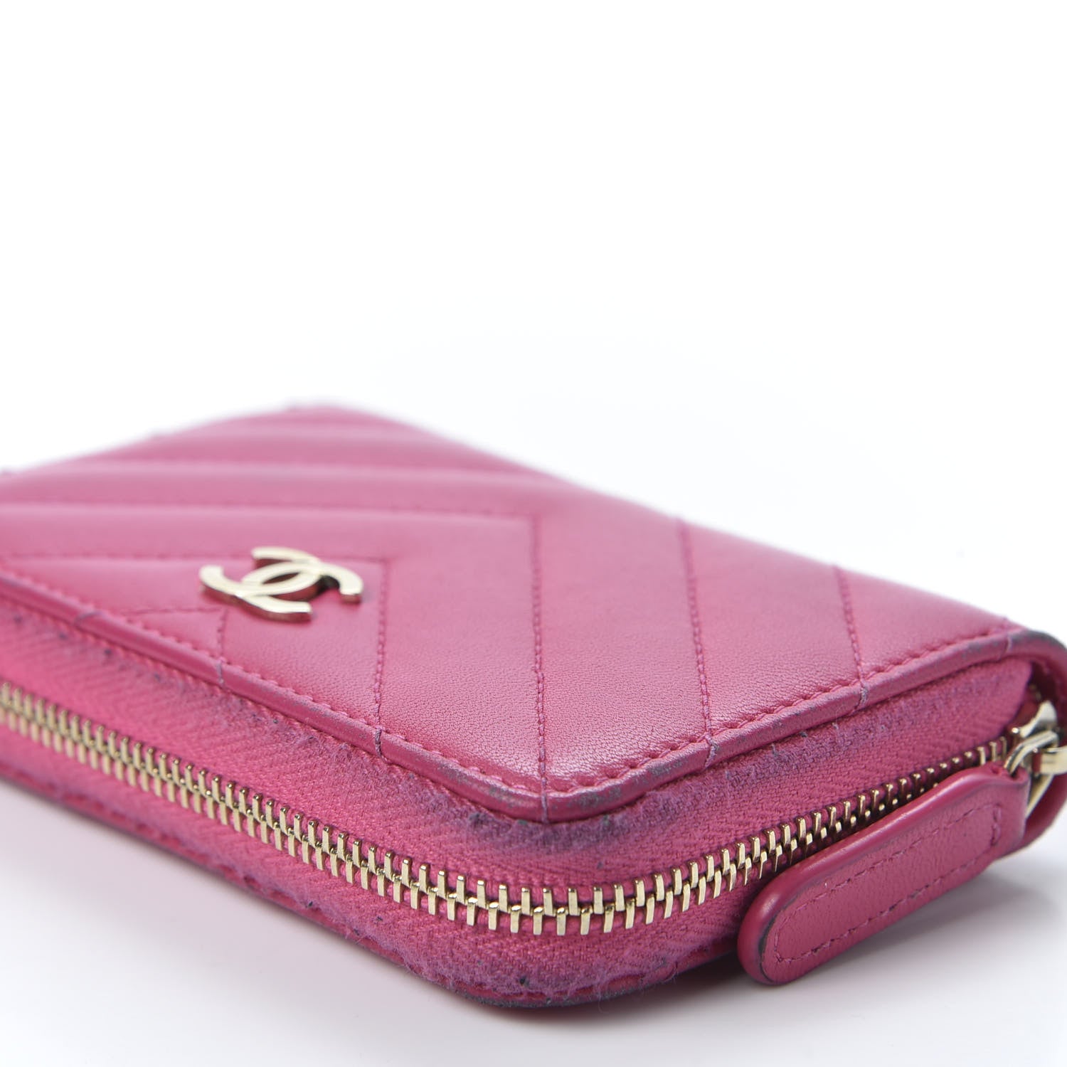 Chanel Lambskin Chevron Quilted Zip Around Coin Purse Pink 8 of 11