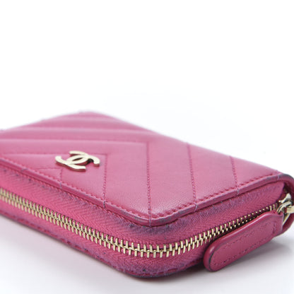 Chanel Lambskin Chevron Quilted Zip Around Coin Purse Pink 8 of 11