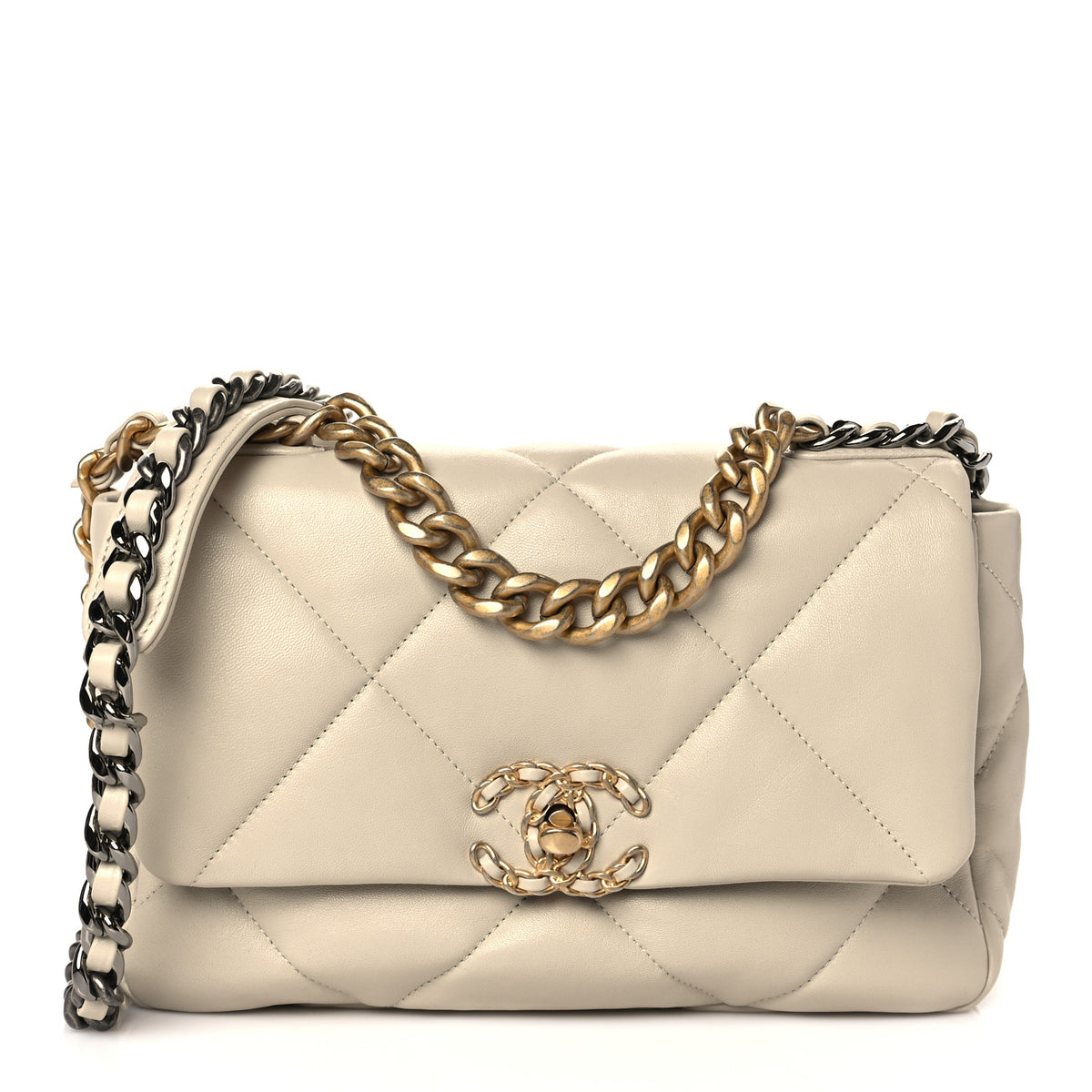 Lambskin Quilted Medium Chanel 19 Flap Light Beige