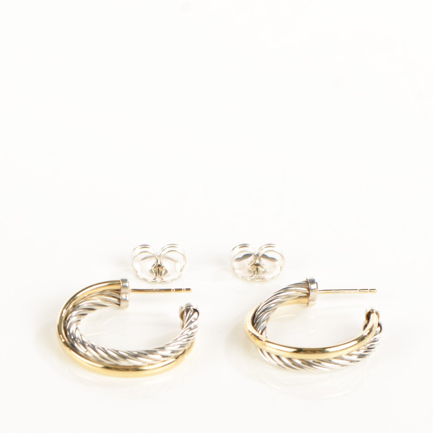 Sterling Silver 18K Yellow Gold 23mm Crossover Cable Hoop Earrings