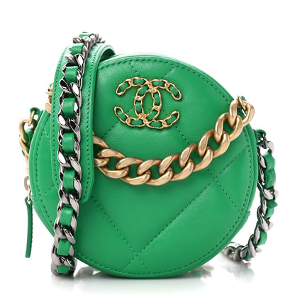 Chanel Goatskin Quilted Chanel 19 Round Clutch With Chain Green 1 of 10