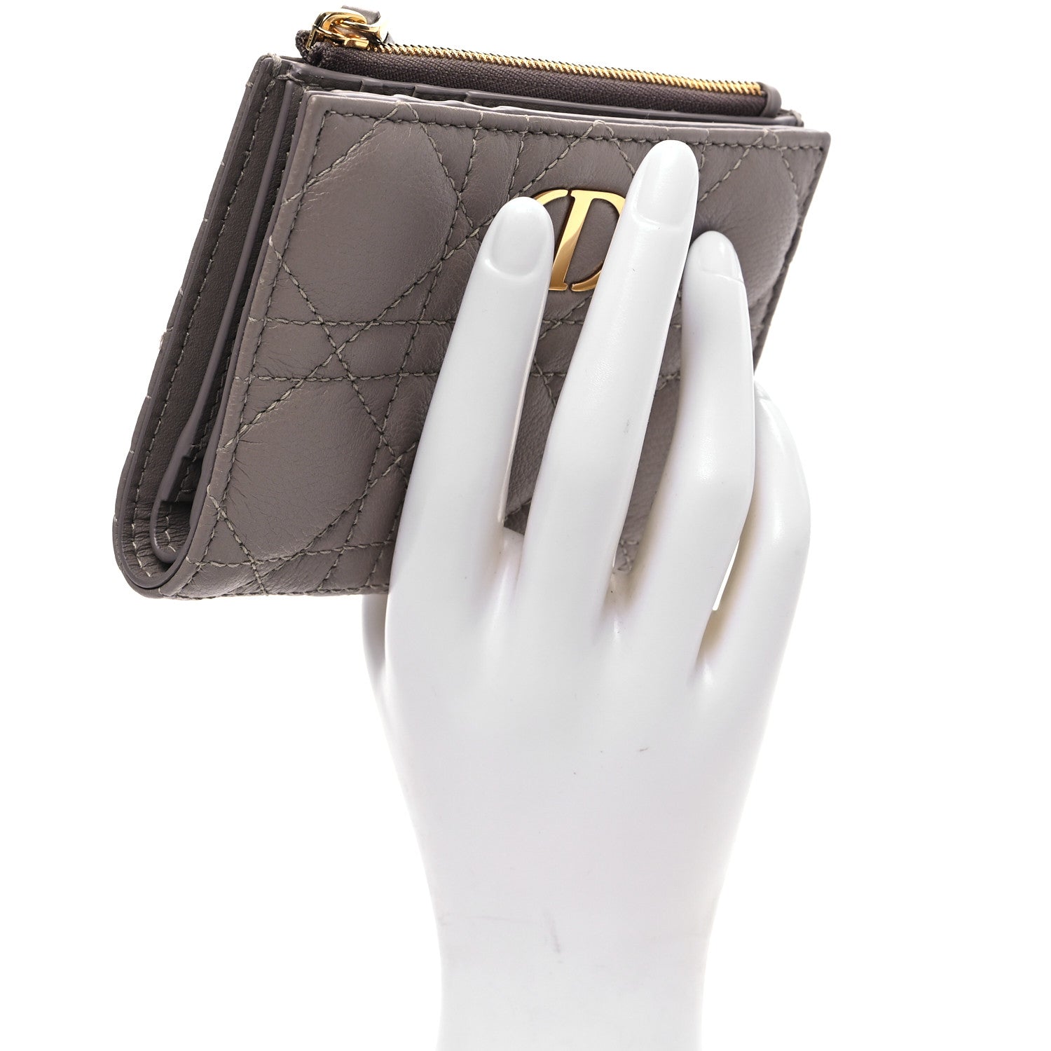 Christian Dior Grained Calfskin Supple Cannage Caro Dahlia Wallet Taupe 2 of 9