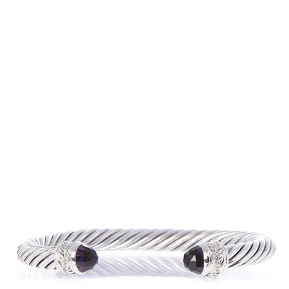 David Yurman Sterling Silver Diamond Amethyst 7mm Cable Crossover Bracelet 1 of 4