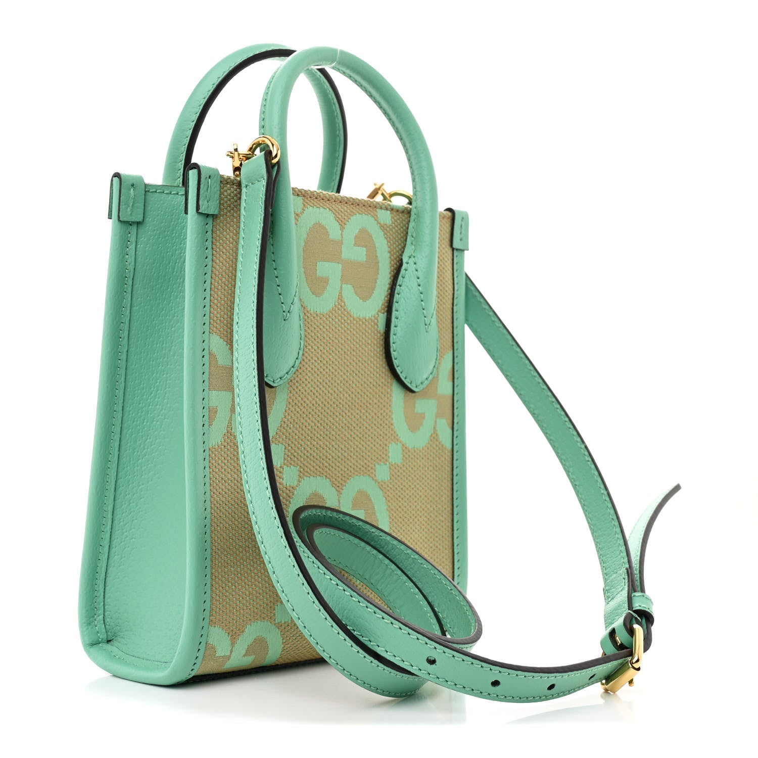 Gucci Monogram Jumbo GG Textured Dollar Calfskin Mini Tote Bag Pepperlight Mint 3 of 10