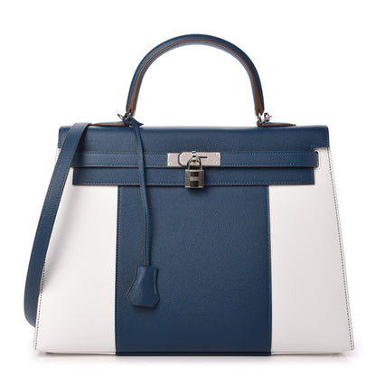 Hermes Epsom Kelly Flag Sellier 35 Bleu Thalassa White 1 of 10