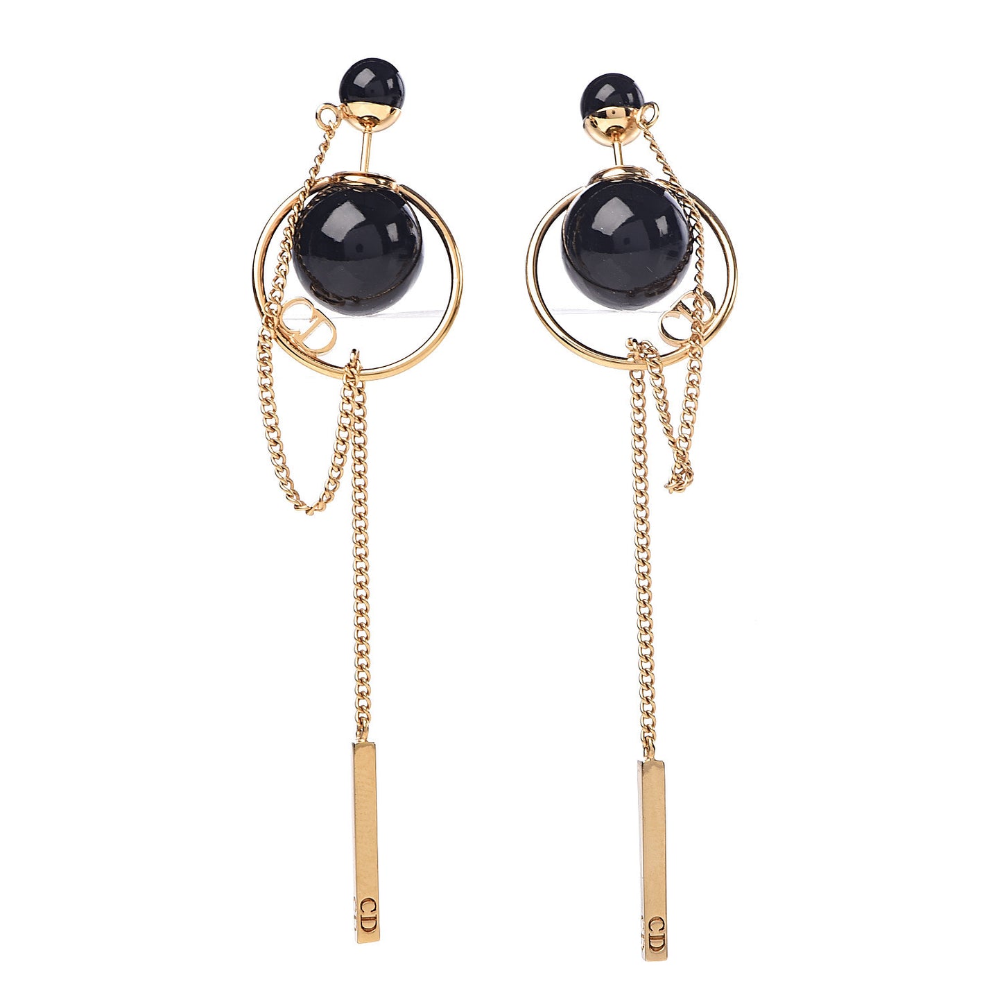 Pearl Tribales Dangle Chain Earrings Black Gold