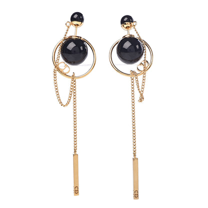 Christian Dior Pearl Tribales Dangle Chain Earrings Black Gold 1 of 5