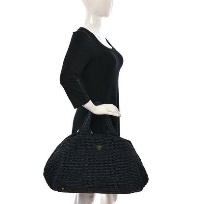 Prada Raffia Crochet Large Tote Black 2 of 14
