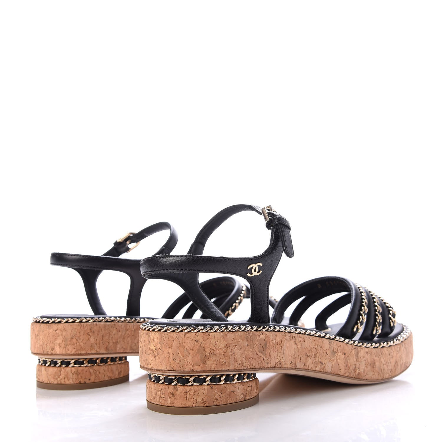 Chanel Lambskin Chain Cork Sandals 39 Black 4 of 9