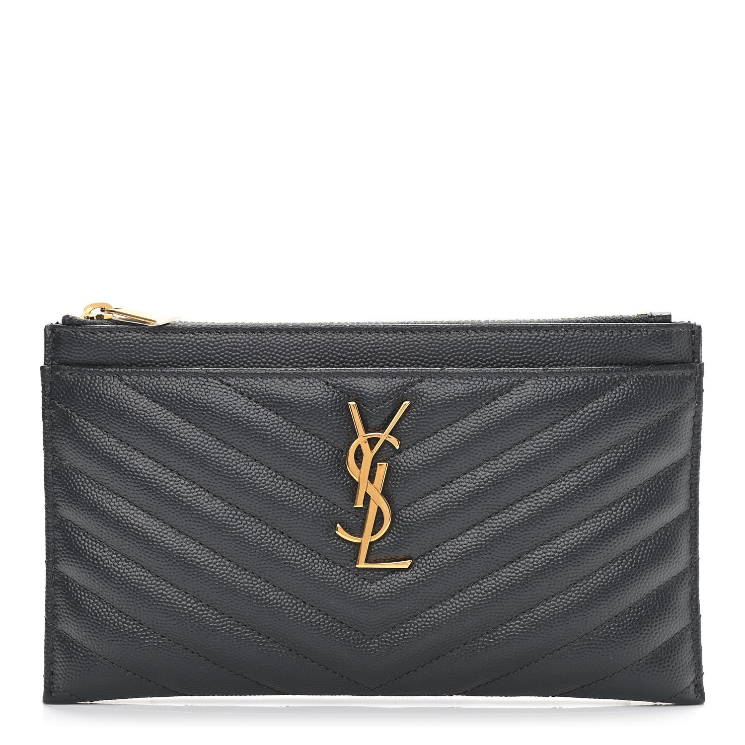 Saint Laurent Grain De Poudre Chevron Monogram Bill Pouch Storm 1 of 7