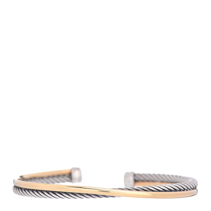 David Yurman Sterling Silver 18K Yellow Gold 5mm Crossover Cuff Bracelet 1 of 5