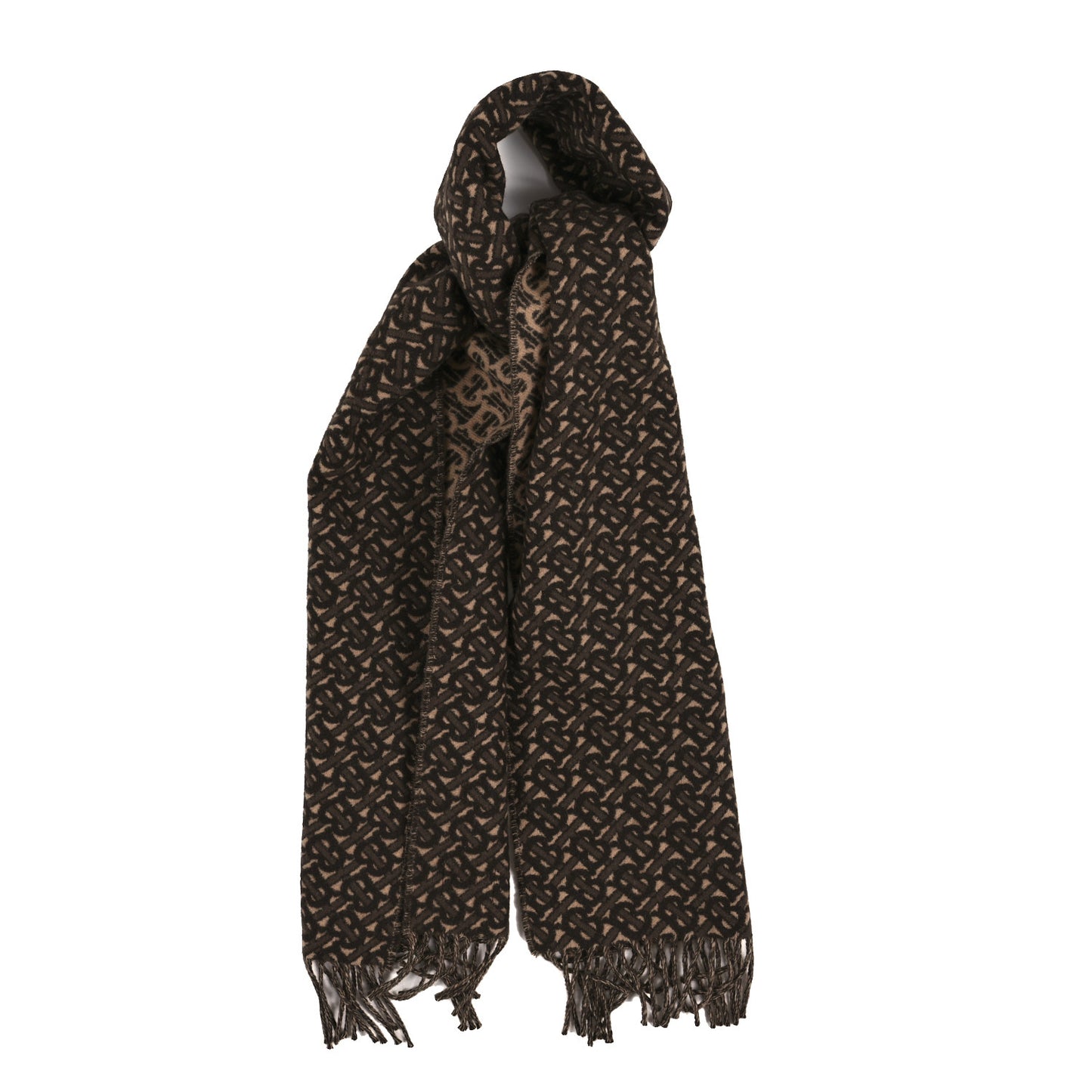 Cashmere TB Monogram Scarf Bridle Brown