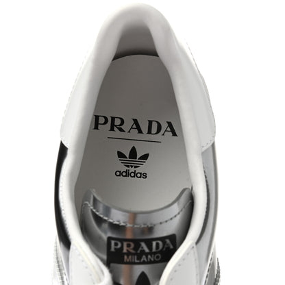 Prada X ADIDAS Brushed Calfskin Logo Mens Superstar Sneakers 8.5 Silver White 7 of 9