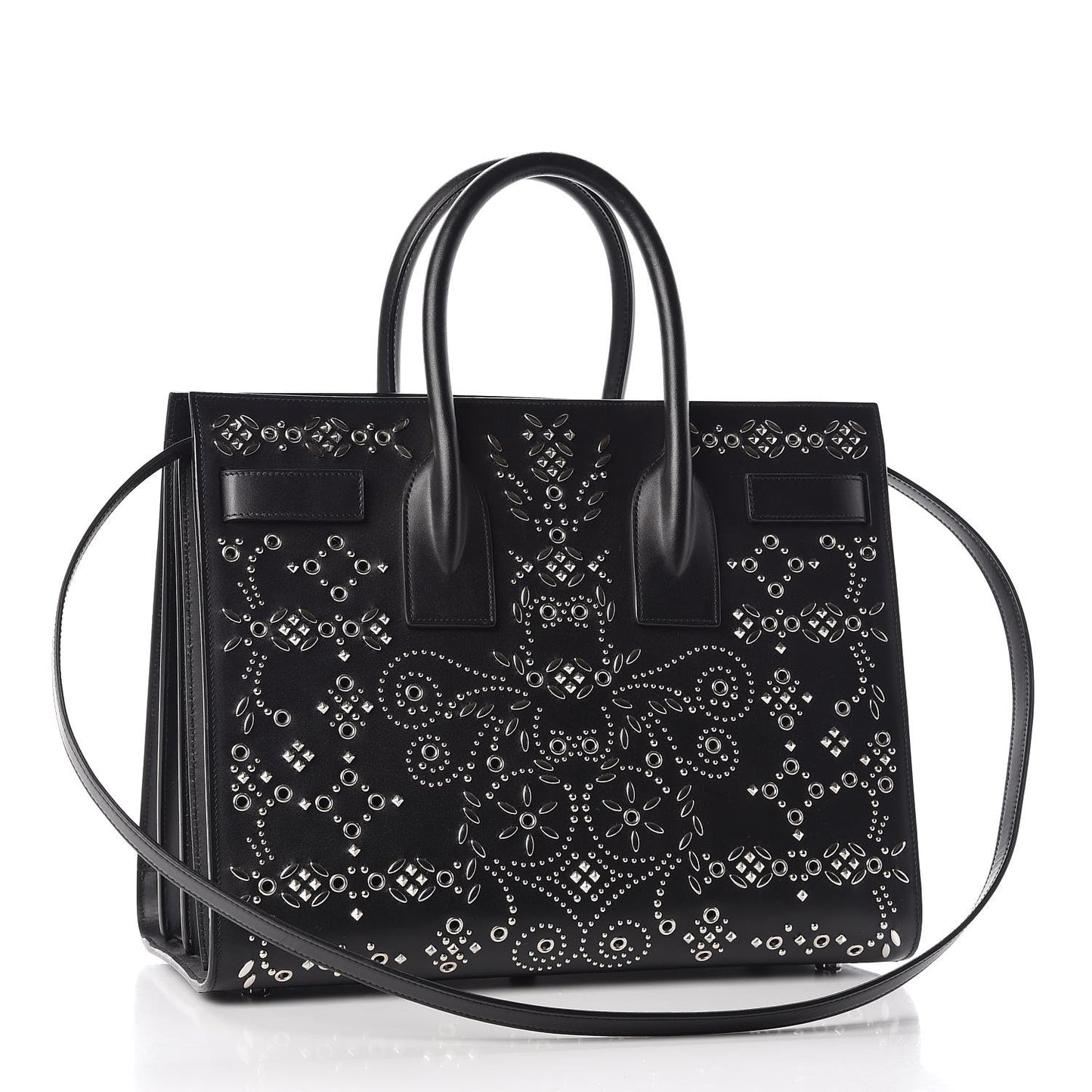 Calfskin Perforated Bandana Studded Small Sac De Jour Black