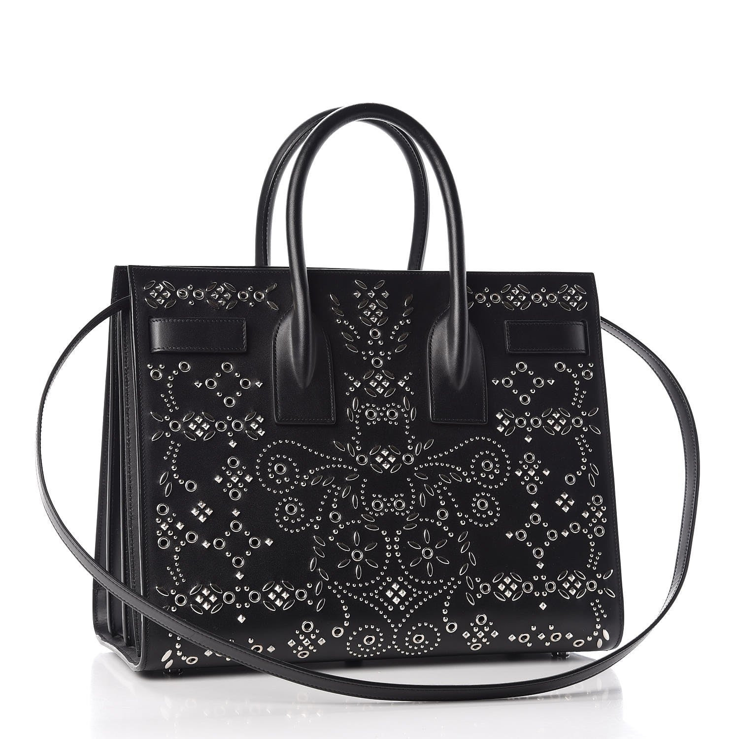 Saint Laurent Calfskin Perforated Bandana Studded Small Sac De Jour Black 3 of 16