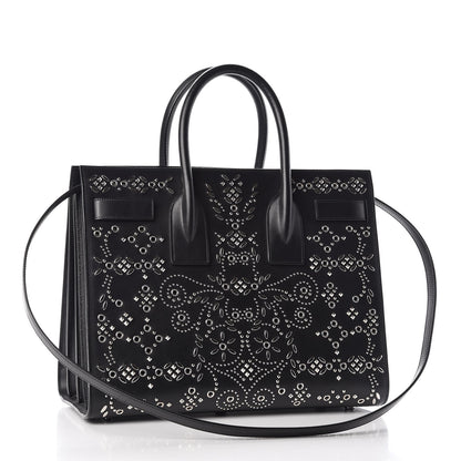 Saint Laurent Calfskin Perforated Bandana Studded Small Sac De Jour Black 3 of 16