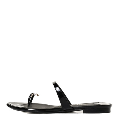 Chanel Patent CC Toe Ring Sandals 37 Black 1 of 12