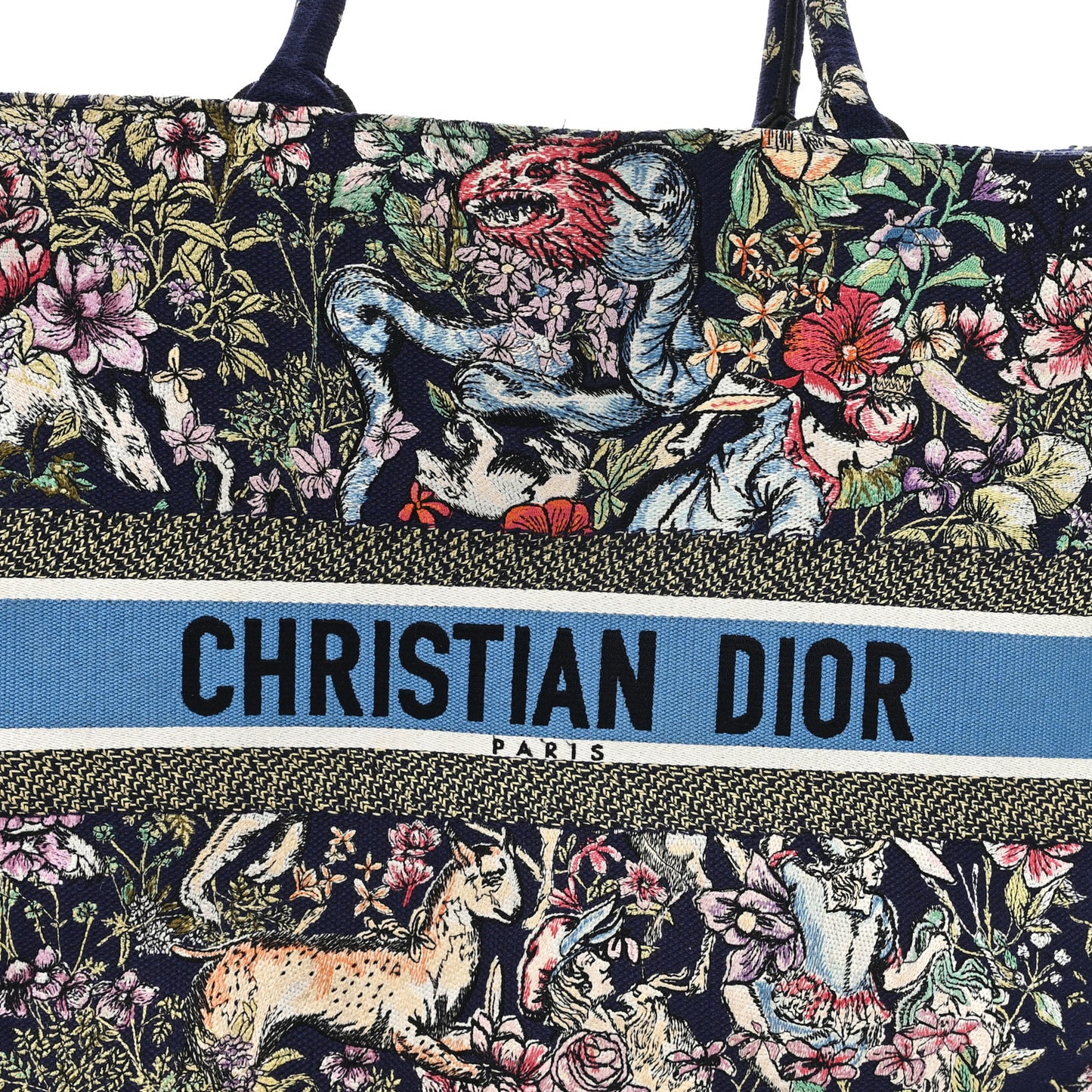 Canvas Embroidered Large Toile de Jouy Book Tote Blue Multicolor