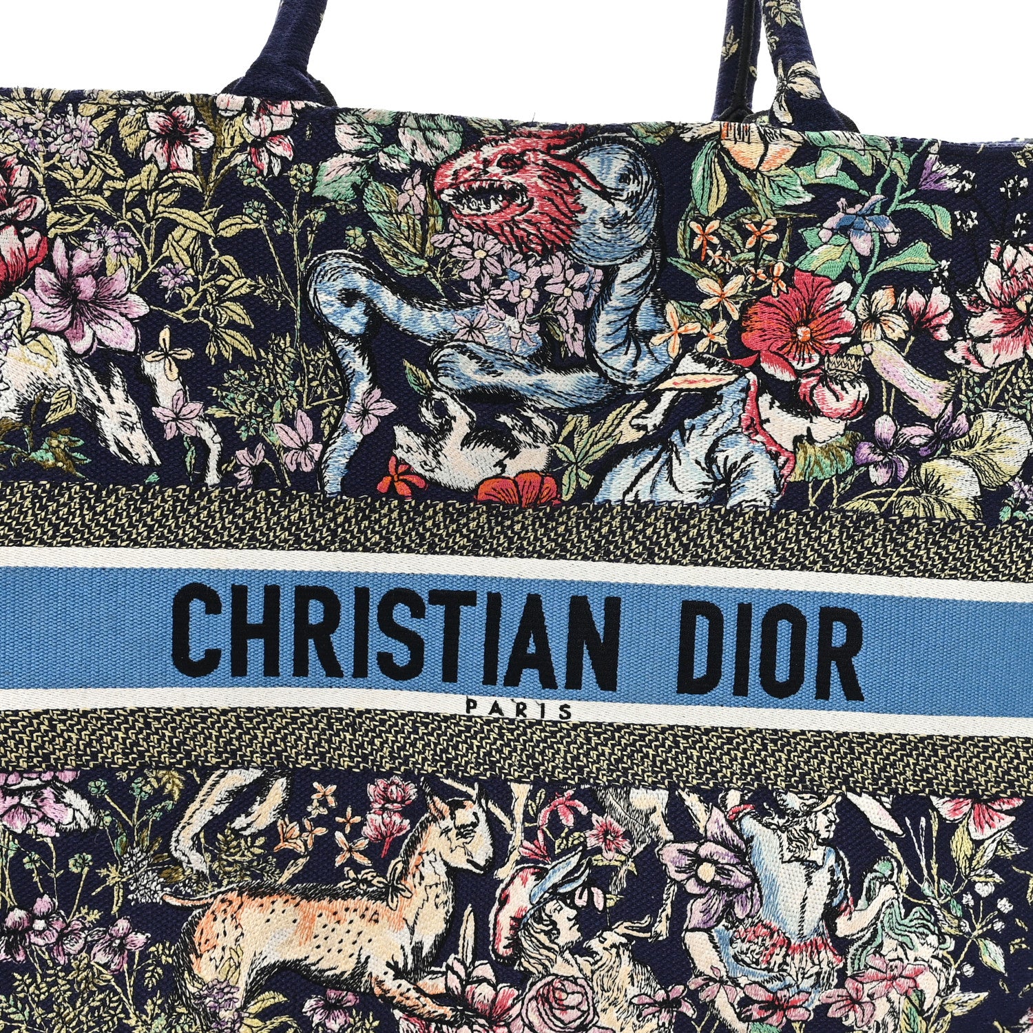 Christian Dior Canvas Embroidered Large Toile de Jouy Book Tote Blue Multicolor 8 of 12
